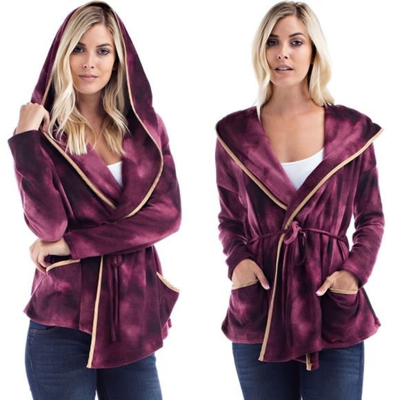Sweaters - 3 LEFT! Plum and white tie dye hoodie cardigan